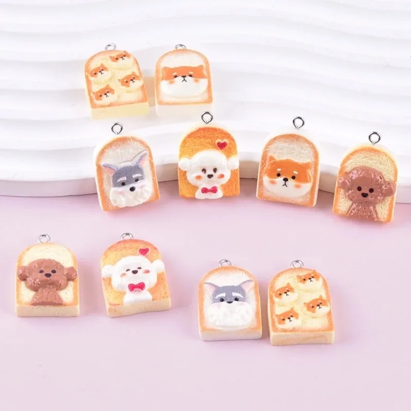 Resin Art And Decor - 10Pcs Cute Toast Dog Resin Pendants