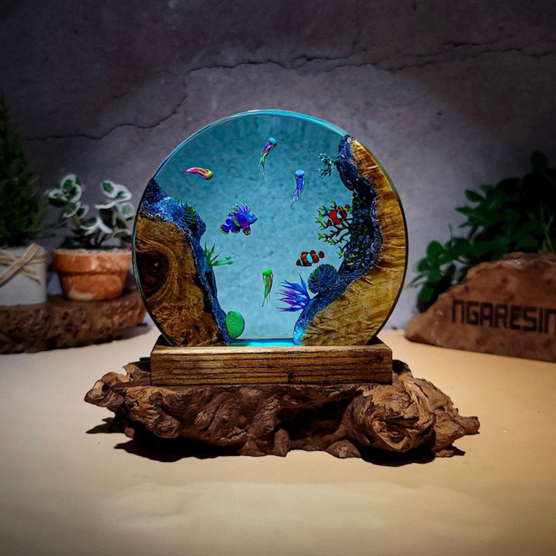 Resin Art And Decor - Ocean Aquarium Organism Resin Table Light