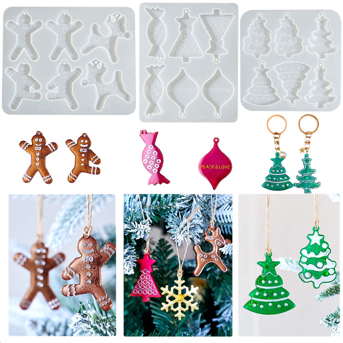 Resin Art Mould - Christmas Series Earrings Pendant Silicone Mold