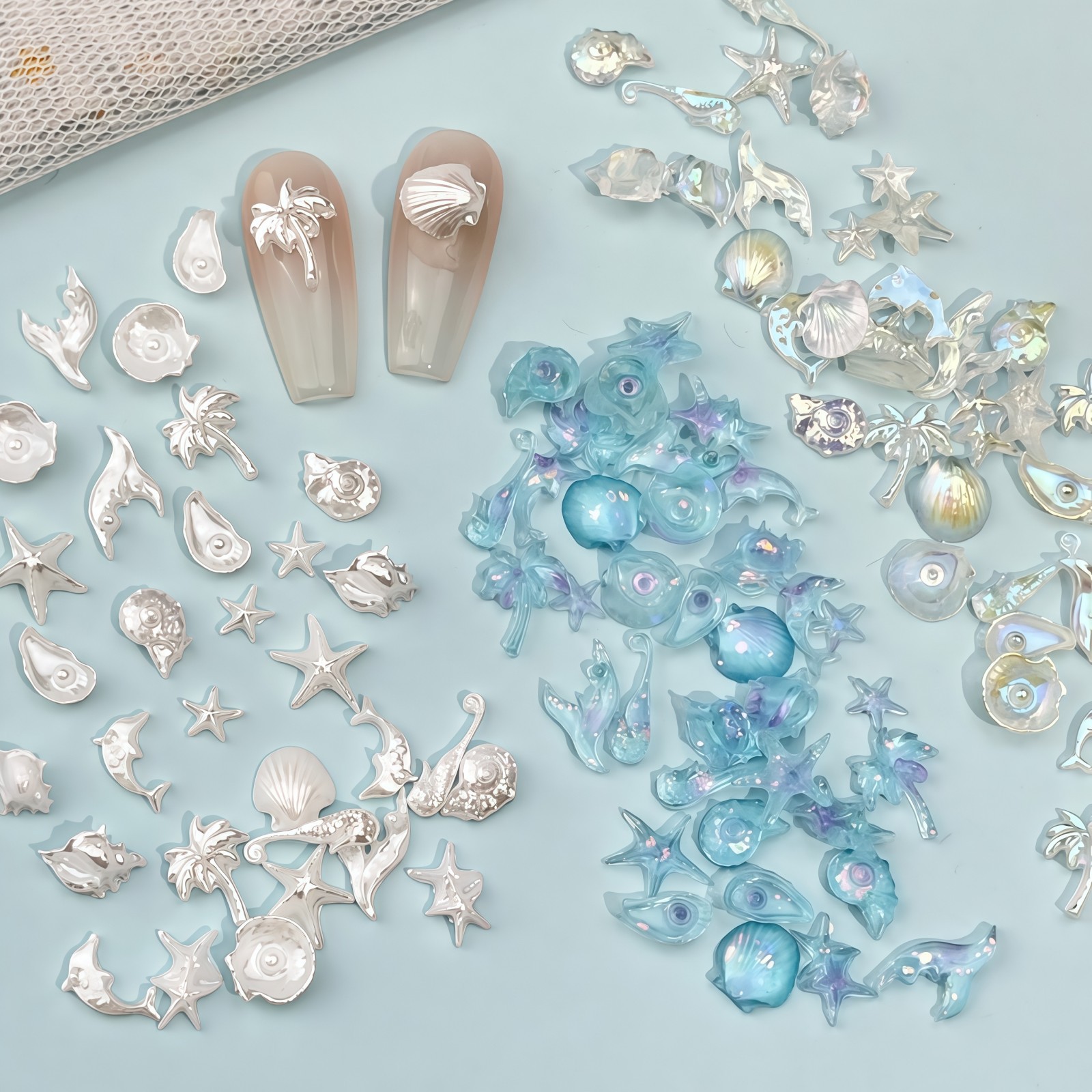50PCS Dreamy Blue Sea Series R - Resin Art A Keychain 评论和价格