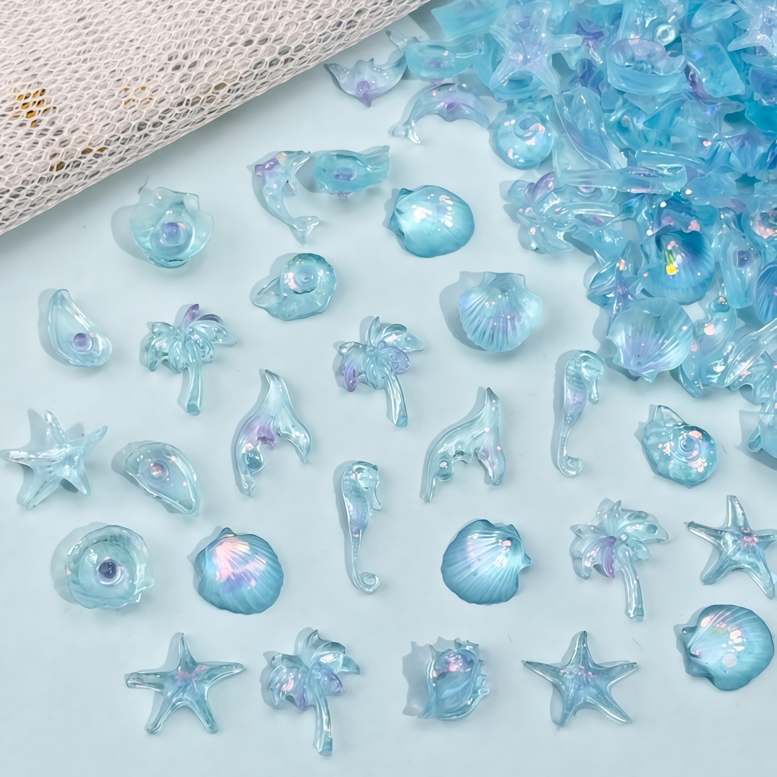 50PCS Dreamy Blue Sea Series R - Resin Art A Keychain 评论和价格